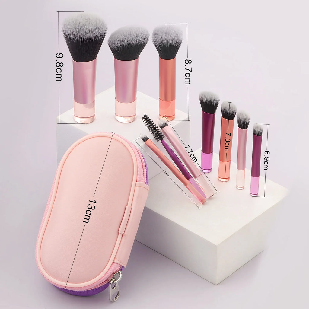 Makeup Brush Sets,10pcs Plastic mini with bag multifunctional Makeup Brush at home or On-the-Go