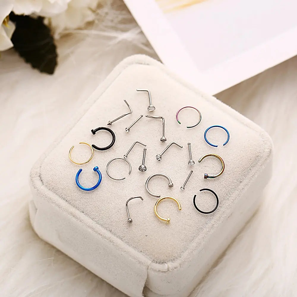 22 Pcs Of Suit Fake Nose Ring Earrings Fashion Punk Non-nose-piercing Septum Women Jewelry