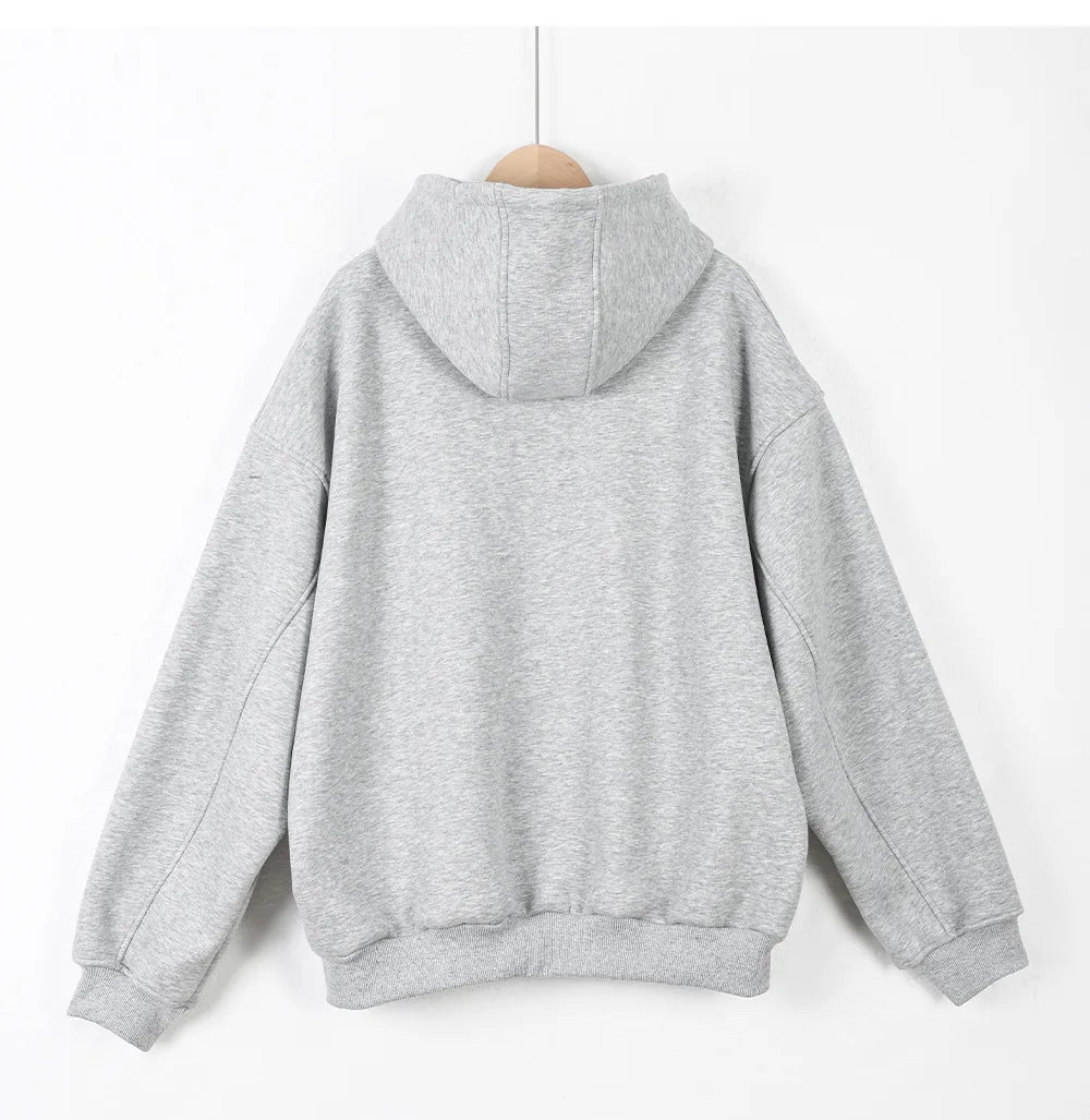 Hoodie  Outerwear  Hooded  Cardigan  Mid Length   Autumn and Winter Thick Loose Hoodie