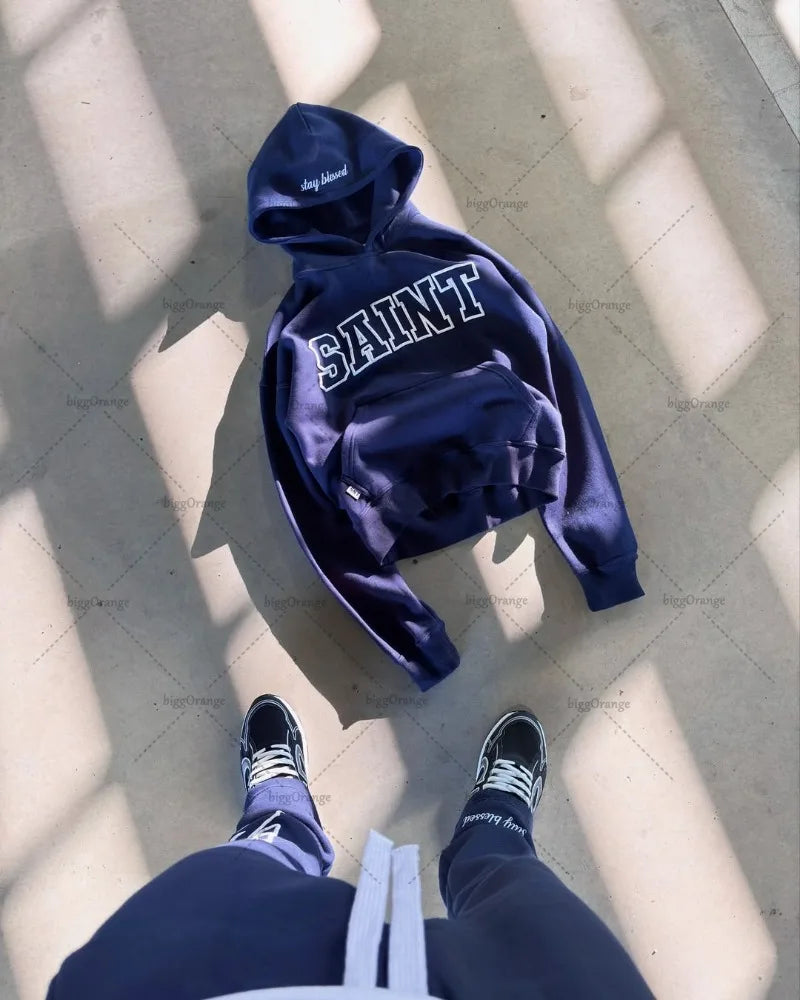 High Street Trendy Retro Letter Print Men's Sportswear Set Hip-Hop Punk Streetwear Hoodie Women Harajuku Casual Loose Sweatpants