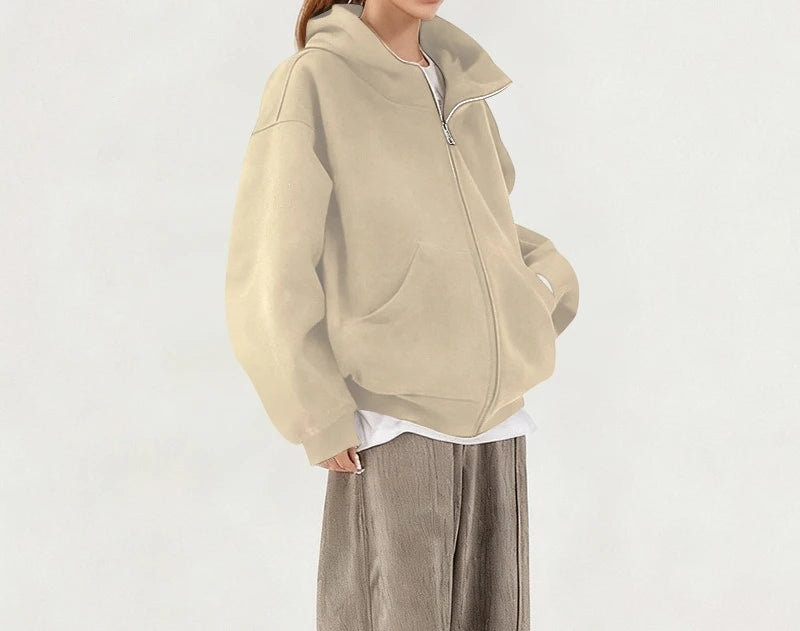 Hoodie  Outerwear  Hooded  Cardigan  Mid Length   Autumn and Winter Thick Loose Hoodie