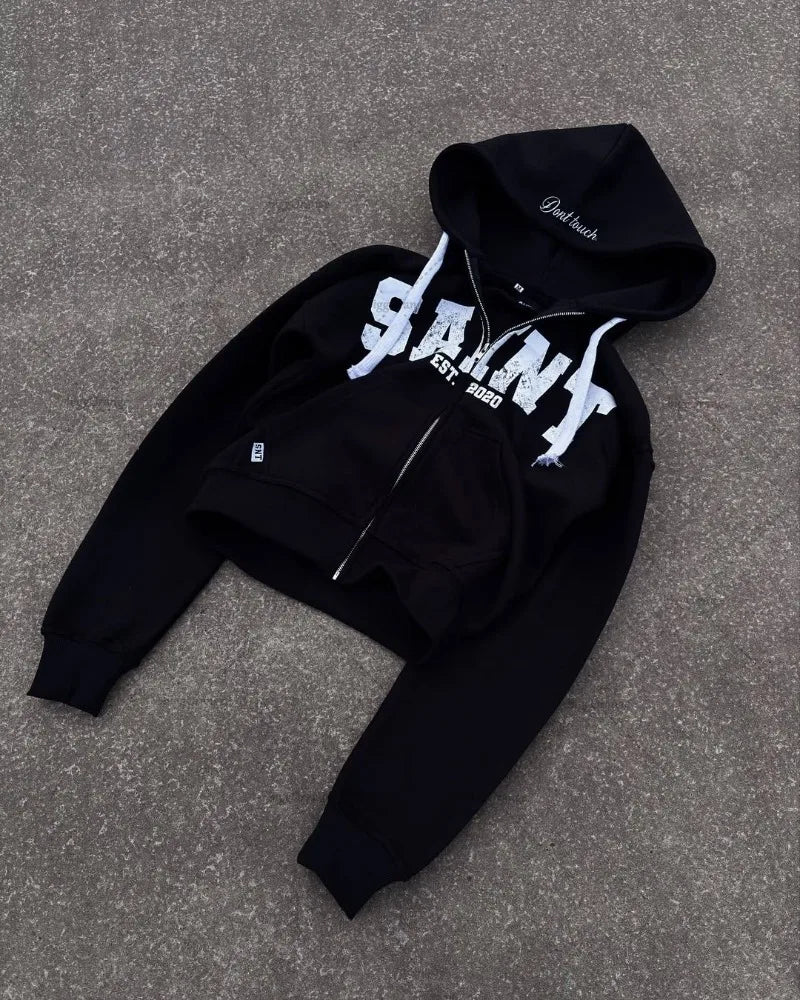 High Street Trendy Retro Letter Print Men's Sportswear Set Hip-Hop Punk Streetwear Hoodie Women Harajuku Casual Loose Sweatpants